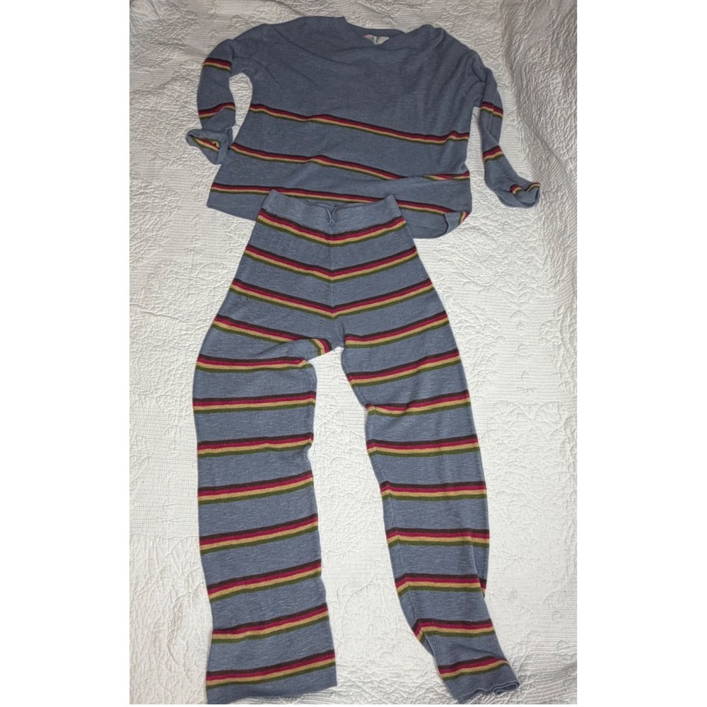 Free People Beach Blue Striped Waffle Knit Oversized Sweater Small
